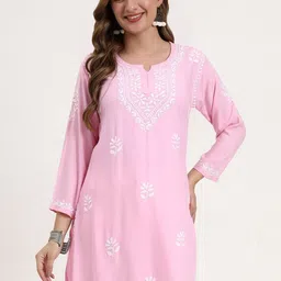The Chikan Label Round Neck Chikankari Embroidered Tunic-image-43