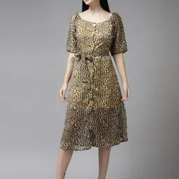 roadster Brown Georgette Dresses image 5