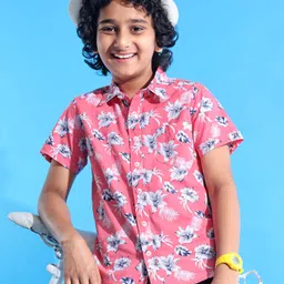 Pine Kids Cotton Half Sleeves Shirt Floral Print - Pink-image-23