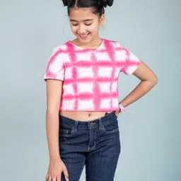 tweeny mini Half Sleeves Tie Dye Crop Tee - Fuschia Pink-picture-14