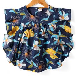 Babyhug Rayon Woven Half Frill Sleeves Ruffled Top with Floral Print - Navy Blue-picture-18