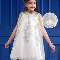 Mark & Mia Woven Sleeveless Party Dress With Floral Embroidery Sequin Detailing & Bow Applique - White-picture-30