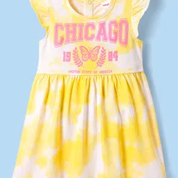 Babyhug Cotton Knit Frill Sleeves Frock with Text Print - Yellow-picture-34