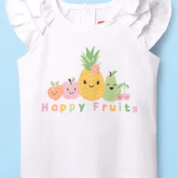Babyhug 100% Cotton Knit Frill Sleeves T-Shirt with Fruits Print - White-picture-11
