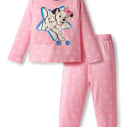 Babyhug Disney 100% Cotton Full Sleeves Round Neck Night Suit With 101 Dalmatians Graphics - Pink-picture-37