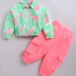 M'andy Cotton Blend Woven Full Sleeves Tropical Leaves Printed Jacket & Pant Set - Multi Colour-picture-21
