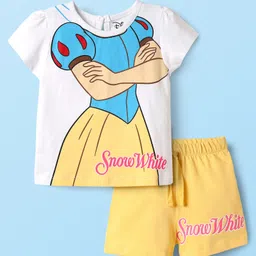 Babyhug Disney Single Jersey Knit Half Sleeves Short Set With Snow White Graphics - Multicolor image 2