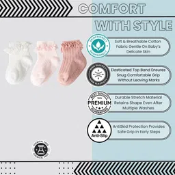 Neska Moda Pack Of 3 Frill Detailed Socks - White Peach & Pink image 2