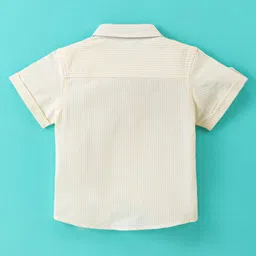 ToffyHouse 100% Cotton Woven Half Sleeves Striped & Text Printed Shirt & Shorts Set With Bow & Suspender - Ice Blue image 3