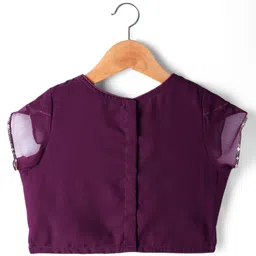 Pine Kids Woven Half Sleeves Choli Lehenga Set with Dupatta & Sequin Detailing - Wine image 3