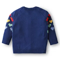Babyhug Knitted Full Raglan Sleeves Pullover Sweater Set With Heart Design - Navy Blue image 3
