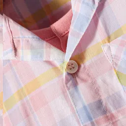 Dapper Dudes Full Sleeves Checked Shirt With Attached Tee - Pink image 4