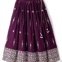 Pine Kids Woven Half Sleeves Choli Lehenga Set with Dupatta & Sequin Detailing - Wine image 4