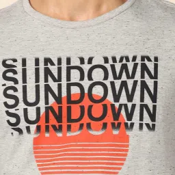 Ajile by Pantaloons Light Grey Melange Cotton Slim Fit Printed Lounge T-Shirt image 4