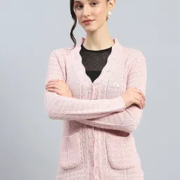 Monte Carlo Pink Regular Fit Self Pattern Cardigan image 1