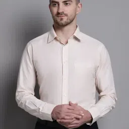 Cantabil Light Beige Regular Fit Check Shirt-image-15