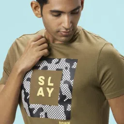People by Pantaloons Olive Cotton Slim Fit Printed T-Shirt image 4