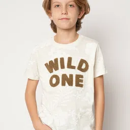 Jack & Jones Junior Off White Self Design T-Shirt image 1