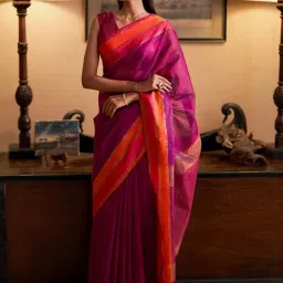 Taneira Purple Woven Design Saree With Unstitched Blouse image 1