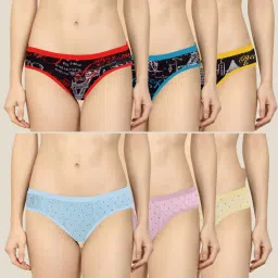 AROUSY Pink & Blue Printed Bikini Panties - Pack Of 6 image 1