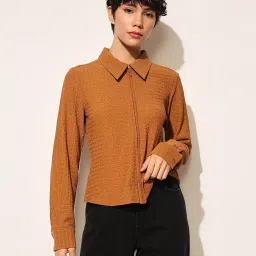 Only Brown Polyester Solid Long Sleeves Shirt image 1