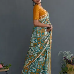 Suta Yellow & White Cotton Printed Saree Without Blouse image 4