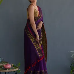 Suta Purple Cotton Woven Saree Without Blouse image 4