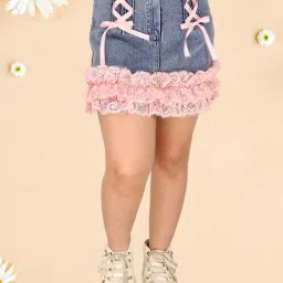 Cutecumber Kids Blue & Peach Embroidered Skirt image 1
