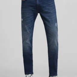 Jack & Jones Dark Blue Denim Cotton Regular Fit Distressed Jeans image 1