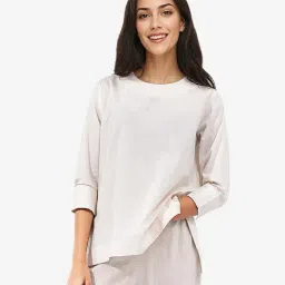 RAREISM Beige Cotton Solid Three-Quarter Sleeves Top-image-32