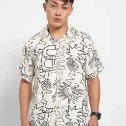 People By Pantaloons Beige Relaxed Fit Printed Shirt image 1