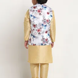 Benstoke Kids Gold & White Floral Print Full Sleeves Kurta Set image 2