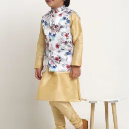 Benstoke Kids Gold & White Floral Print Full Sleeves Kurta Set image 4