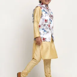 Benstoke Kids Gold & White Floral Print Full Sleeves Kurta Set image 3