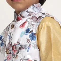Benstoke Kids Gold & White Floral Print Full Sleeves Kurta Set image 5