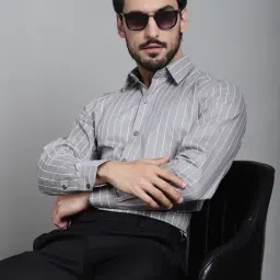 Indian Needle Grey Cotton Regular Fit Striped Shirt-picture-37