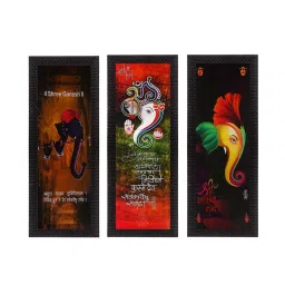 eCraftIndia Set Of 3 Lord Ganesha Satin Matt Texture UV Art Painting image 1