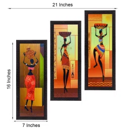 eCraftIndia Set of 3 Tribal Lady Satin Matt Texture UV Art Painting image 3