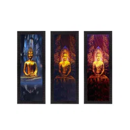 eCraftIndia Set Of 3 Lord Buddha Satin Matt Texture UV Art Painting image 1