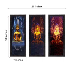 eCraftIndia Set Of 3 Lord Buddha Satin Matt Texture UV Art Painting image 3