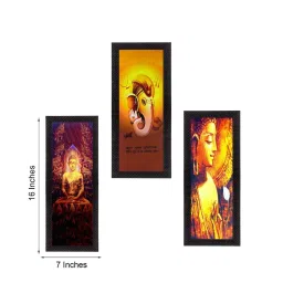 eCraftIndia Set Of 3 Ganesha & Buddha Satin Matt Texture UV Art Painting image 4
