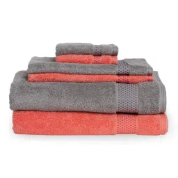 Spaces Solid Orange & Grey Cotton Towel Combo - Set of 6 image 3
