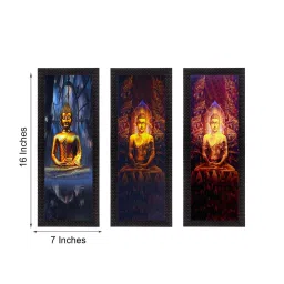 eCraftIndia Set Of 3 Lord Buddha Satin Matt Texture UV Art Painting image 4