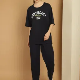Vimal Jonney Black Cotton Printed T-Shirt & Track Pants Set image 1