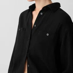 GAP Black Cotton Solid Long Sleeves Shirt image 4