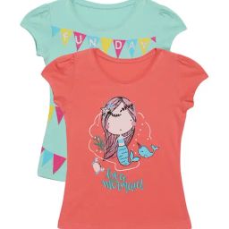 Plum Tree Kids Salmon Pink & Aqua Embellished T-Shirt (Pack Of 2)-picture-3
