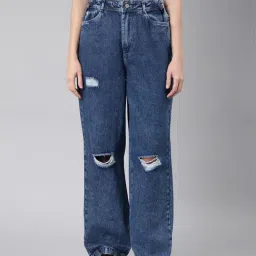 showoffff SHOWOFF Blue Denim Distressed Relaxed Fit Mid Rise Jeans-picture-26