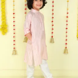 Ministitch Boys Peach Cotton Striped Regular Fit Kurta Set image 3