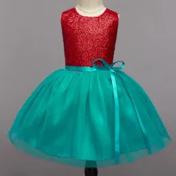 The Magic Wand Kids Red & Green Embellished Dress-image-9