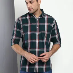 Dennis Lingo Green Cotton Slim Fit Checks Shirt-picture-48